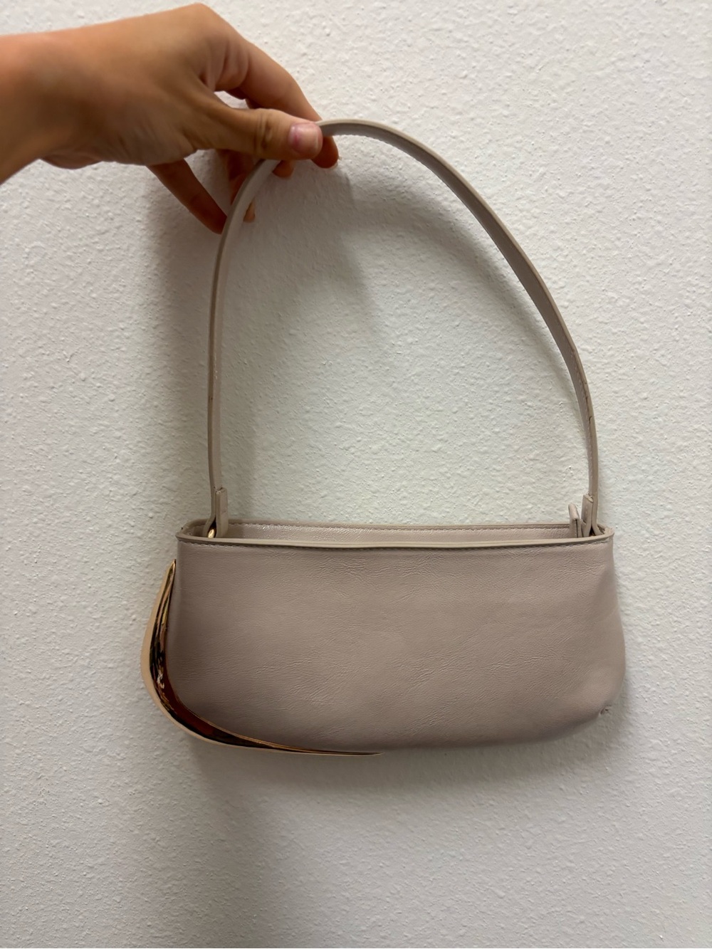Women's Cream Shoulder Bag with Gold Accent